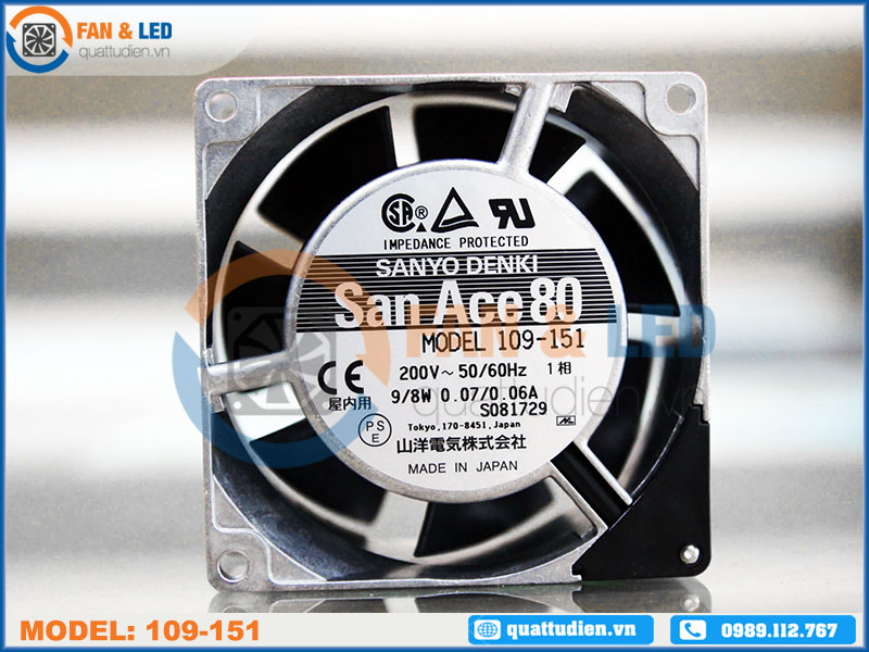 Quạt AC SANYO DENKI 109-151, 200vac, 80x80x38mm