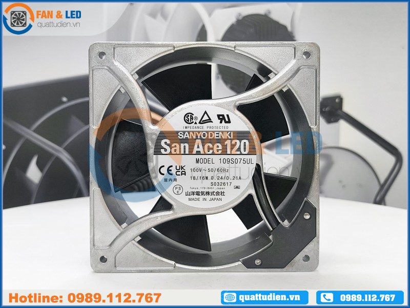 Quạt Sanyo Denki 109S075UL, 100VAC, 120x120x38mm