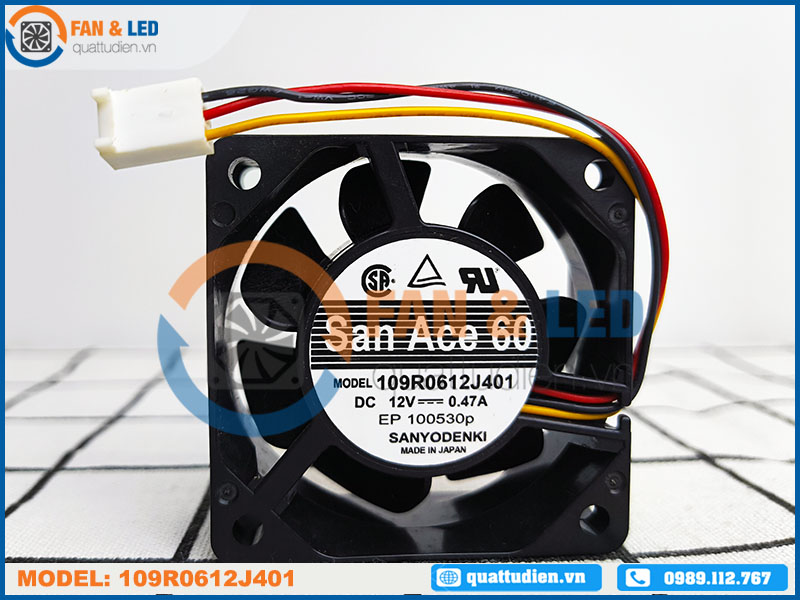Quạt hút SANYO DENKI 109R0612J401, 12VDC, 60x60x25mm