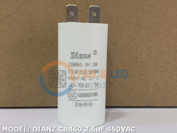 Tụ điện Dianz CBB60 2.5uF, 450VAC Giắc cắm