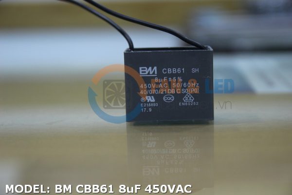 Tụ điện BM CBB61 8uF, 450VAC Dây cắm