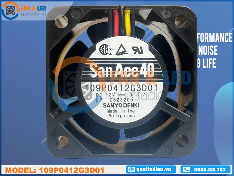 Quạt SANYO DENKI 109P0412G3D01, 12VDC, 40x40x28mm