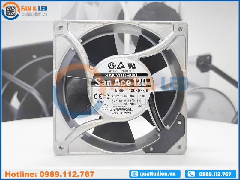 Quạt SANYO DENKI 109S078UL, 200VAC, 120x120x38mm