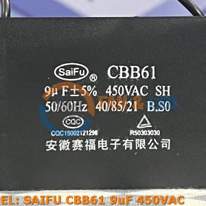 Tụ điện SaiFu CBB61 9uF, 450VAC Dây cắm