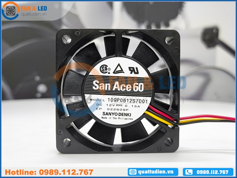 Quạt biến tần SANYO DENKI 109P0612S7D01, 12VDC, 60x60x15mm