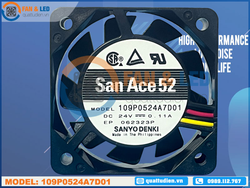 Quạt SANYO DENKI 109P0524A7D01, 24VDC, 50x50x15mm