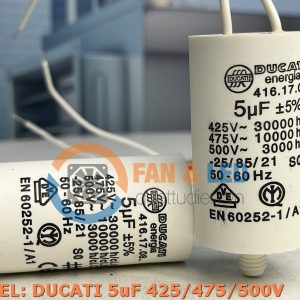 Tụ điện DUCATI CBB60 5uF, 425/475/500VAC Dây cắm có ốc bắt