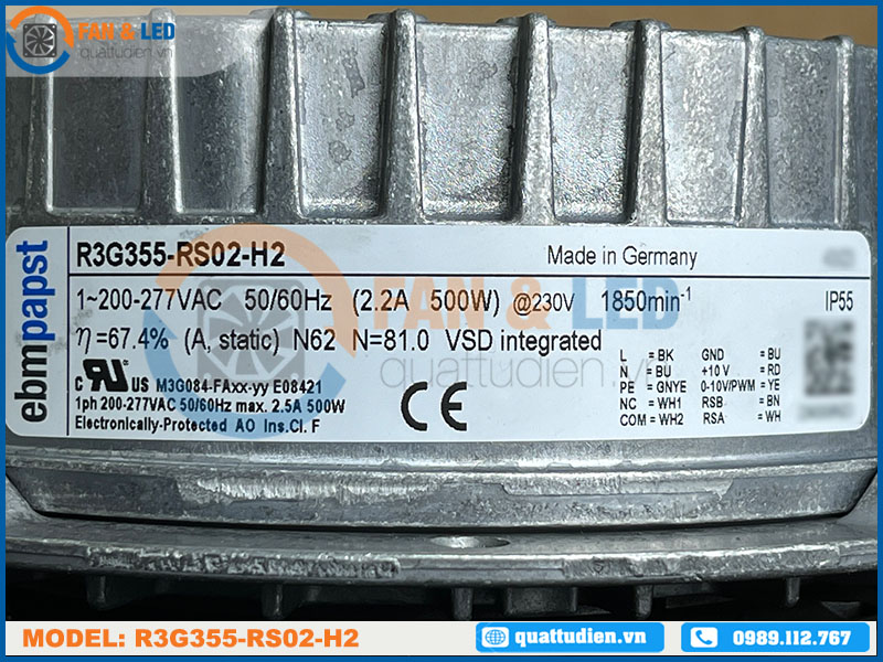 Quạt EBMPAPST R3G355-RS02-H2, 230VAC, 355mm