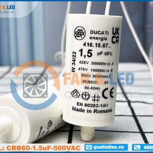 Tụ điện DUCATI CBB60 1.5uF, 425/475/500VAC Dây cắm có ốc bắt