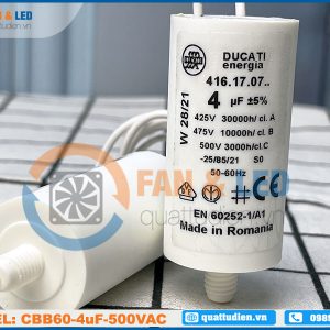 Tụ điện DUCATI CBB60 4uF, 425/475/500VAC Dây cắm có ốc bắt