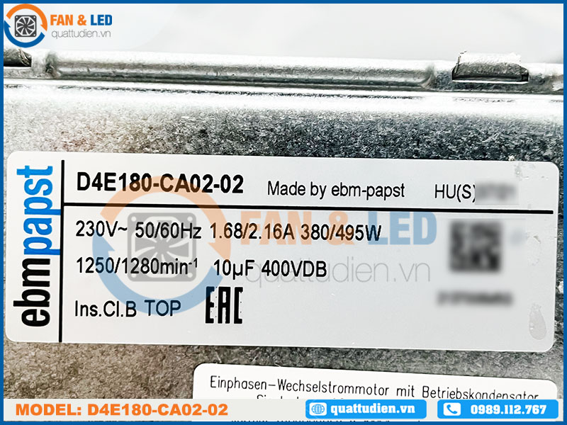 Quạt EBMPAPST D4E180-CA02-02, 230V, 180mm