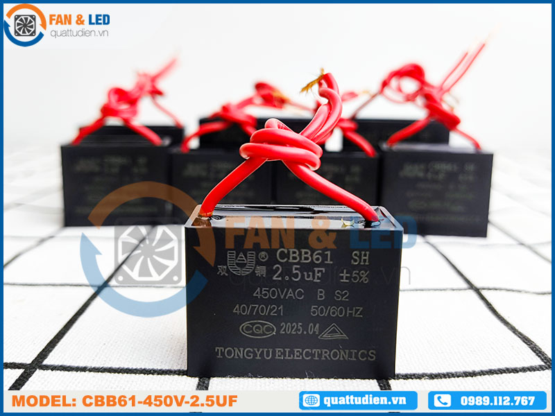 Tụ điện CBB61 2.5uF, 450VAC Dây cắm