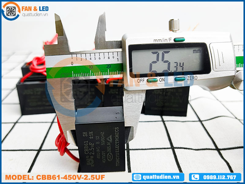 Tụ điện CBB61 2.5uF, 450VAC Dây cắm
