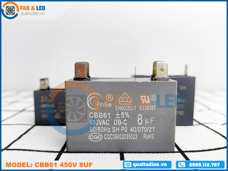 Tụ điện CBB61 8uF, 450VAC Giắc cắm