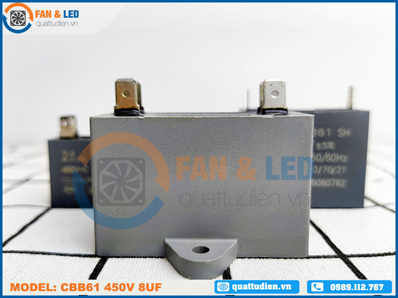 Tụ điện CBB61 8uF, 450VAC Giắc cắm
