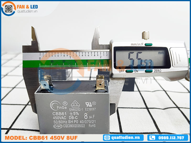 Tụ điện CBB61 8uF, 450VAC Giắc cắm