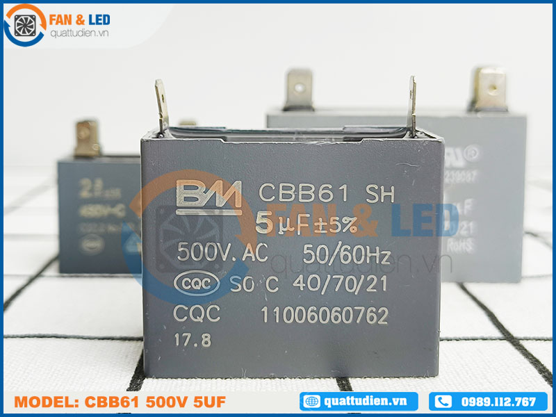 Tụ điện BM CBB61 5uF, 500VAC Giắc cắm