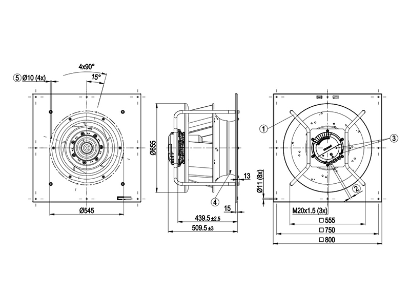 Quạt ly tâm EC EBMPAPST K3G560-PB31-61, 400VAC, 560mm