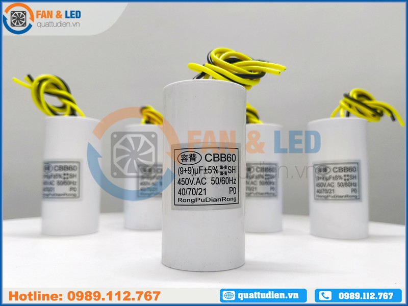 Tụ điện CBB60 9+9uF, 450VAC Dây cắm