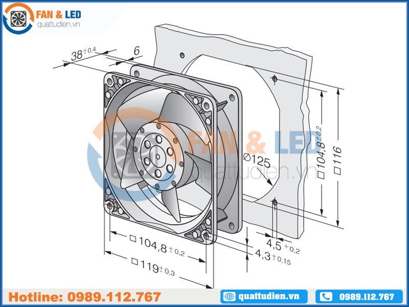 Quạt EBMPAPST 4580N, 230VAC, 120x120x38mm