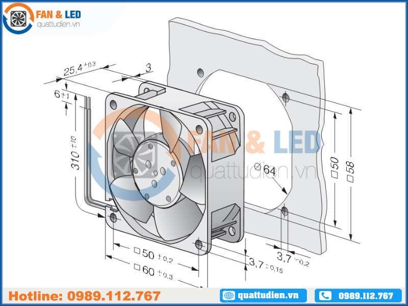 Quạt EBMPAPST 612NGME, 12VDC, 60x60x25mm