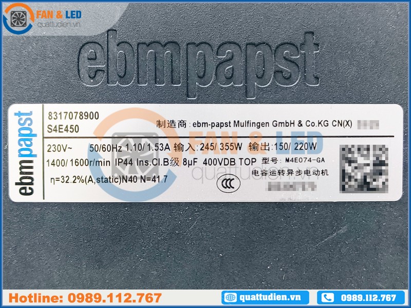 Quạt EBMPAPST S4E450-8317078900, 230VAC, 450mm