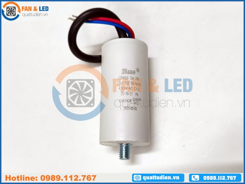 Tụ điện Dianz CBB60 10uF, 450VAC Dây cắm có ốc bắt