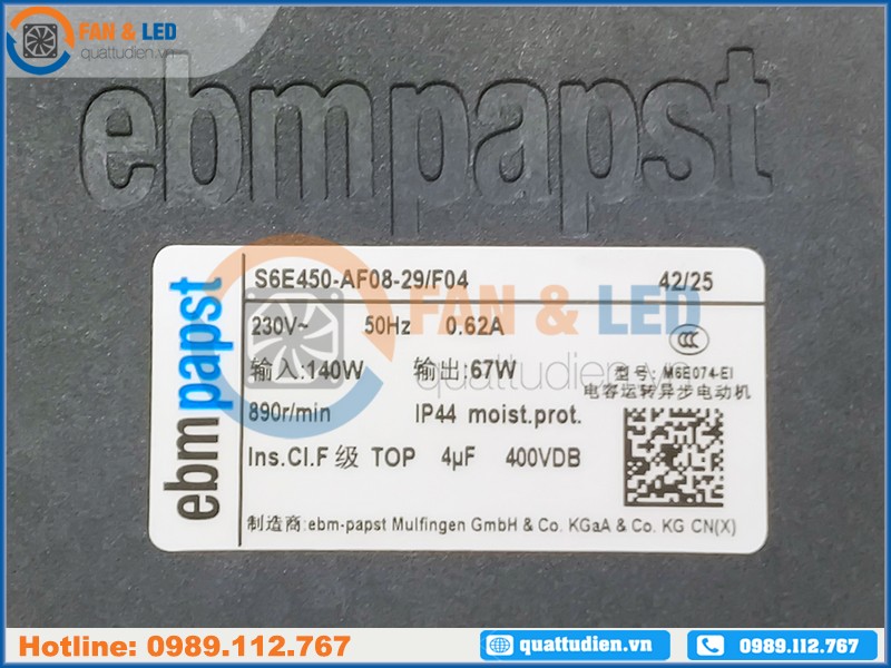 Quạt EBMPAPST S6E450-AF08-29/F04, 230VAC, 450mm