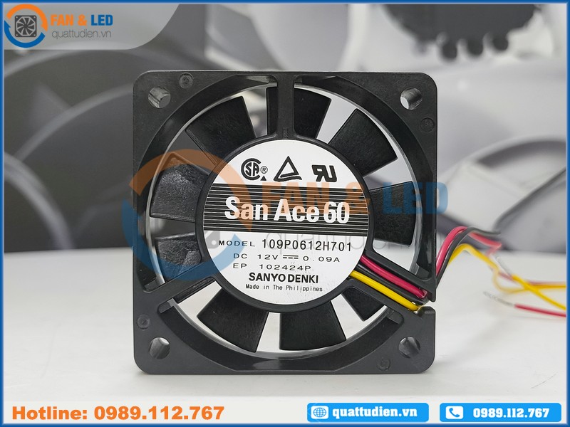 Quạt SANYO DENKI 109P0612H701, 12VDC, 60x60x15mm