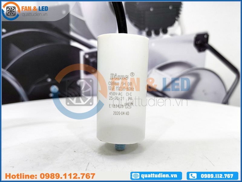 Tụ điện Dianz CBB60 12uF, 450VAC Dây cắm có ốc bắt